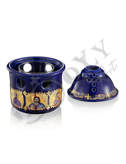 Christian Ceramic Handmade Altar Oil Vigil Lamp with Cross, Gold Printed Prayer Standing Table Oil Lamp Orthodox Oil Candle religious decor - TheHolyArt