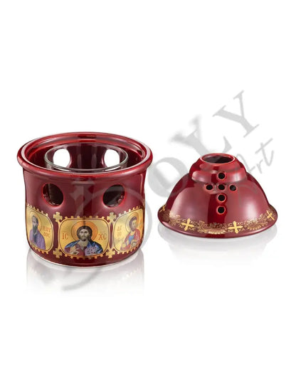 Christian Ceramic Handmade Altar Oil Vigil Lamp with Cross, Gold Printed Prayer Standing Table Oil Lamp Orthodox Oil Candle religious decor - TheHolyArt