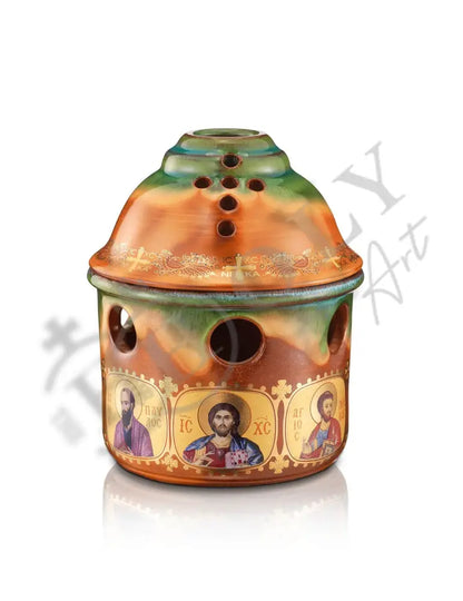Christian Ceramic Handmade Altar Oil Vigil Lamp with Cross, Gold Printed Prayer Standing Table Oil Lamp Orthodox Oil Candle religious decor - TheHolyArt