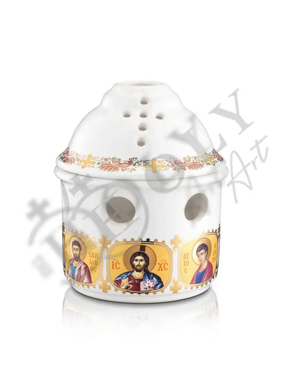 Christian Ceramic Handmade Altar Oil Vigil Lamp with Cross, Gold Printed Prayer Standing Table Oil Lamp Orthodox Oil Candle religious decor - TheHolyArt