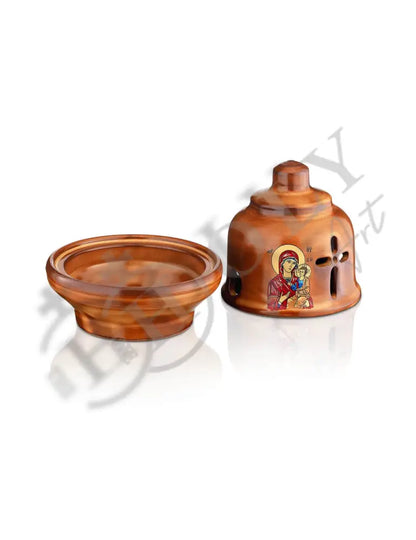 Christian Ceramic Handmade Altar Oil Vigil Lamp with Cross, Prayer Standing Table Oil Lamp Orthodox Oil Candle religious decor - TheHolyArt