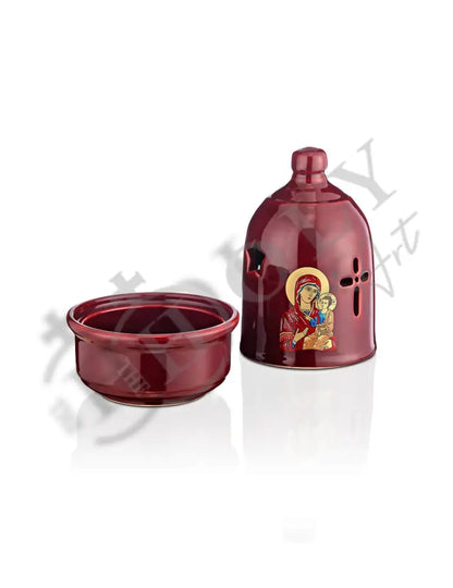 Christian Ceramic Handmade Altar Oil Vigil Lamp with Cross, Prayer Standing Table Oil Lamp Orthodox Oil Candle religious decor - TheHolyArt