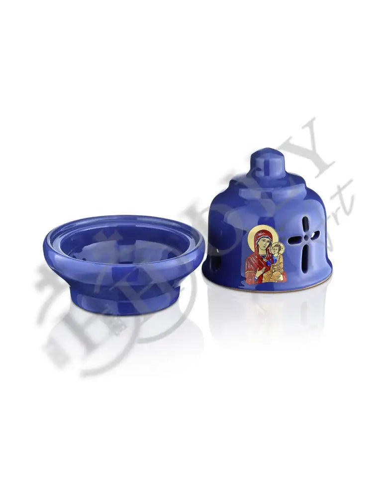 Christian Ceramic Handmade Altar Oil Vigil Lamp with Cross, Prayer Standing Table Oil Lamp Orthodox Oil Candle religious decor TheHolyArt