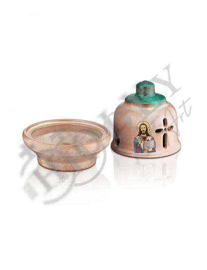 Christian Ceramic Handmade Altar Oil Vigil Lamp with Cross, Prayer Standing Table Oil Lamp Orthodox Oil Candle religious decor - TheHolyArt