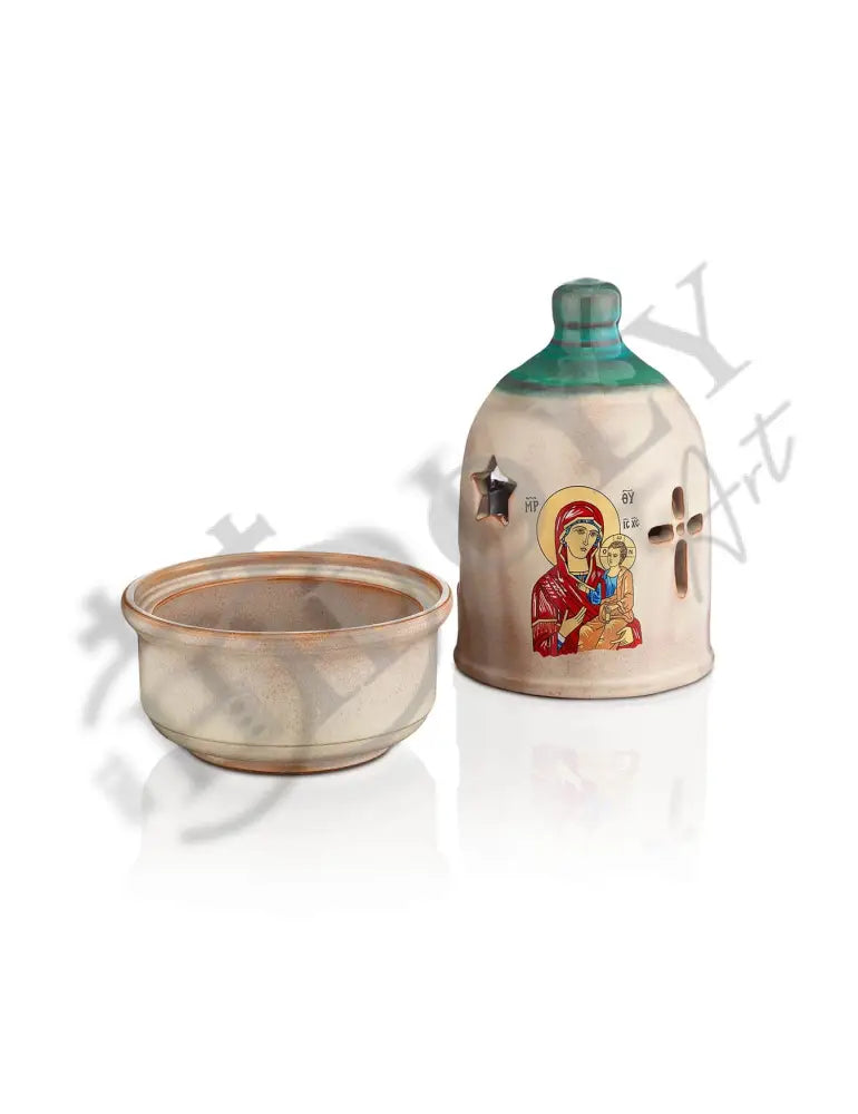 Christian Ceramic Handmade Altar Oil Vigil Lamp with Cross, Prayer Standing Table Oil Lamp Orthodox Oil Candle religious decor TheHolyArt