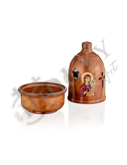 Christian Ceramic Handmade Altar Oil Vigil Lamp with Cross, Prayer Standing Table Oil Lamp Orthodox Oil Candle religious decor - TheHolyArt