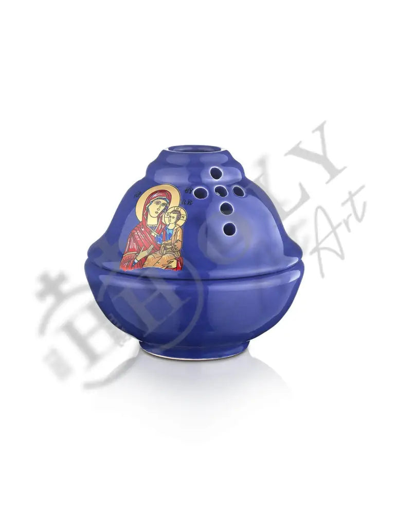 Christian Ceramic Handmade Altar Oil Vigil Lamp with Cross, Gold Printed Prayer Standing Table Oil Lamp Orthodox Oil Candle w/ glass cup religious decor (Copy) TheHolyArt