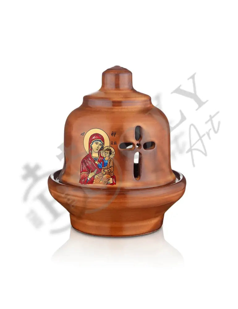 Christian Ceramic Handmade Altar Oil Vigil Lamp with Cross, Prayer Standing Table Oil Lamp Orthodox Oil Candle religious decor TheHolyArt