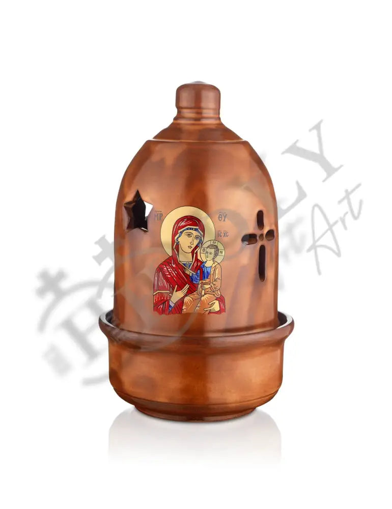 Christian Ceramic Handmade Altar Oil Vigil Lamp with Cross, Prayer Standing Table Oil Lamp Orthodox Oil Candle religious decor TheHolyArt