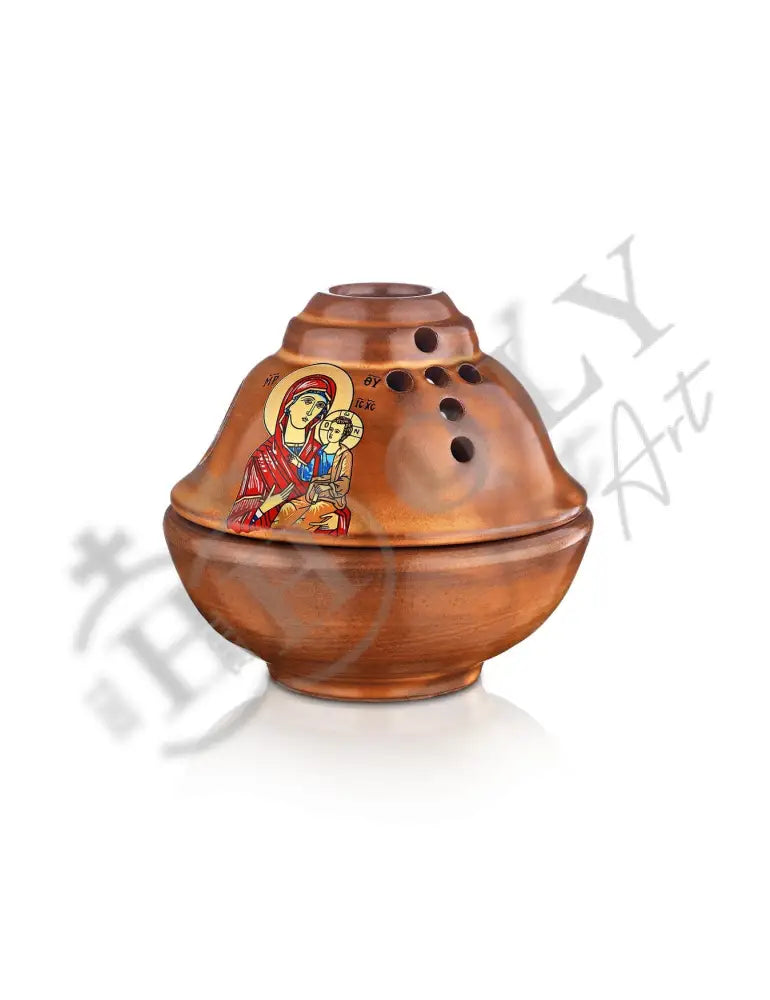 Christian Ceramic Handmade Altar Oil Vigil Lamp with Cross, Gold Printed Prayer Standing Table Oil Lamp Orthodox Oil Candle w/ glass cup religious decor (Copy) TheHolyArt