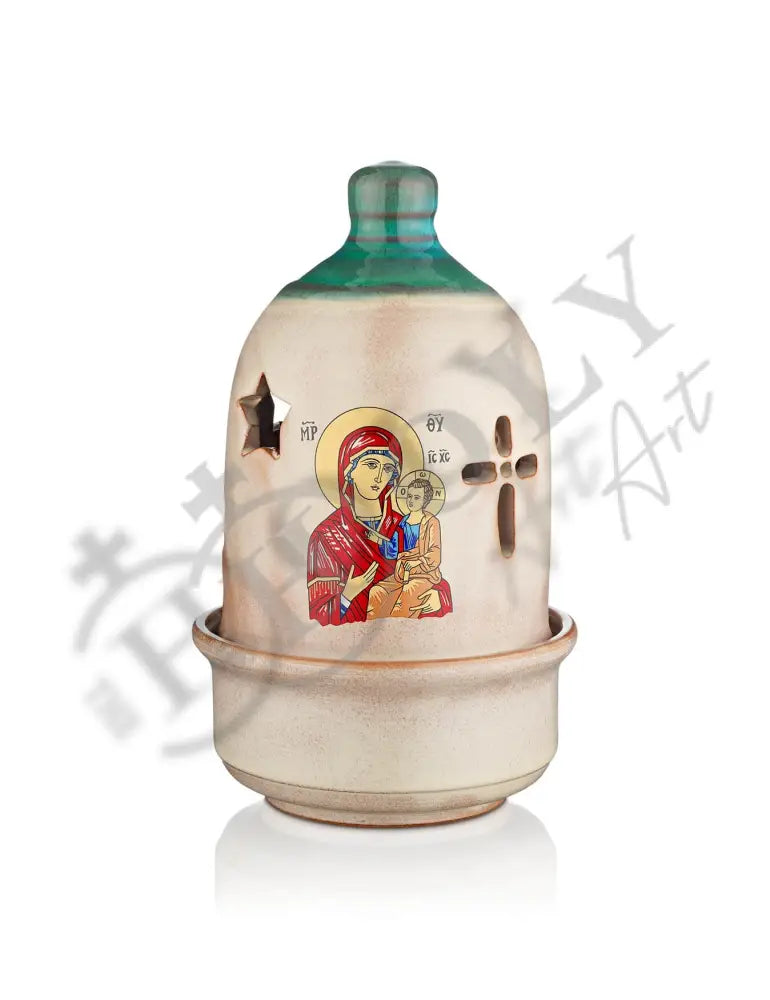Christian Ceramic Handmade Altar Oil Vigil Lamp with Cross, Prayer Standing Table Oil Lamp Orthodox Oil Candle religious decor - TheHolyArt