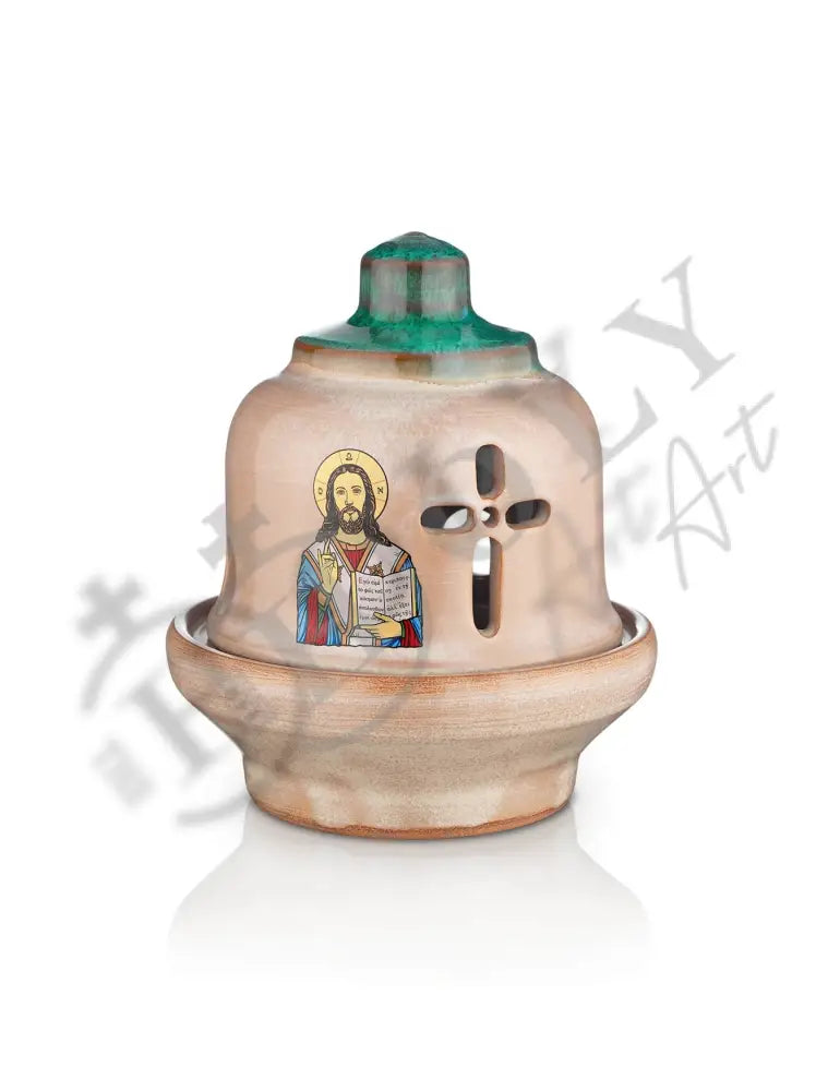Christian Ceramic Handmade Altar Oil Vigil Lamp with Cross, Prayer Standing Table Oil Lamp Orthodox Oil Candle religious decor - TheHolyArt