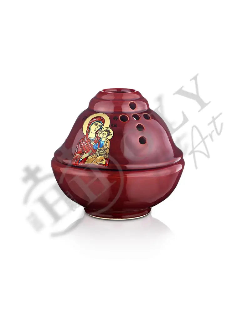 Christian Ceramic Handmade Altar Oil Vigil Lamp with Cross, Gold Printed Prayer Standing Table Oil Lamp Orthodox Oil Candle w/ glass cup religious decor (Copy) TheHolyArt