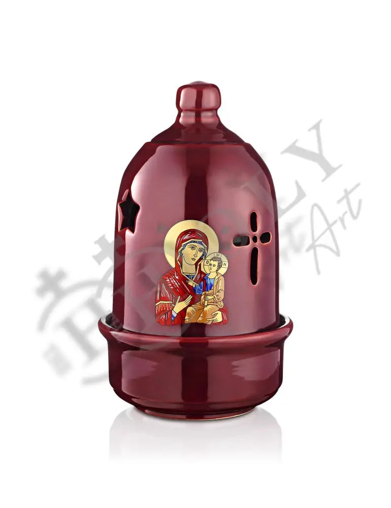 Christian Ceramic Handmade Altar Oil Vigil Lamp with Cross, Prayer Standing Table Oil Lamp Orthodox Oil Candle religious decor TheHolyArt