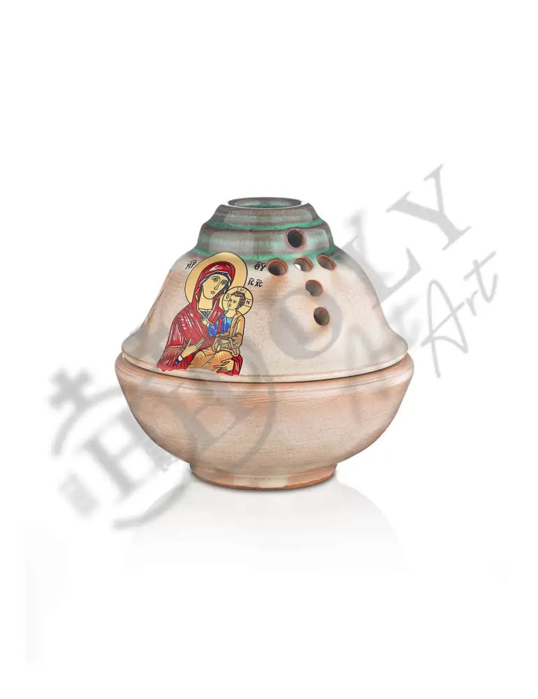 Christian Ceramic Handmade Altar Oil Vigil Lamp with Cross, Gold Printed Prayer Standing Table Oil Lamp Orthodox Oil Candle w/ glass cup religious decor (Copy) TheHolyArt