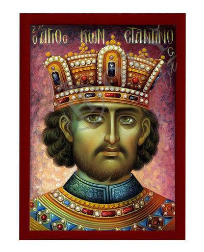 Saint Constantine icon the Great, Handmade Greek Orthodox icon of St Constantine, Byzantine art wall hanging wood plaque, religious gift (#2) - TheHolyArt