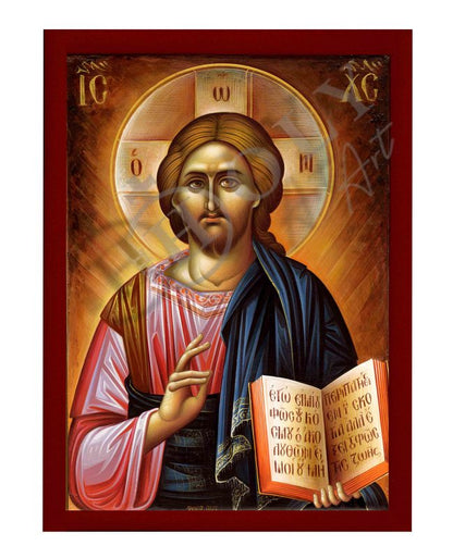 Jesus Christ icon, Handmade Greek Orthodox icon of our Lord, Byzantine religious wood plaque - TheHolyArt
