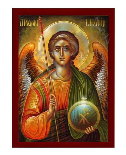 Archangel Michael icon, Handmade Greek Orthodox icon of St Michael, Byzantine art wall hanging on wood plaque religious icon, religious gift (#2) - TheHolyArt