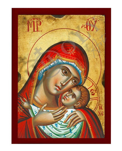 Virgin Mary icon, Handmade Greek Orthodox Icon of Virgin Mary Glykophilousa, Mother of God Byzantine art wall hanging plaque - TheHolyArt