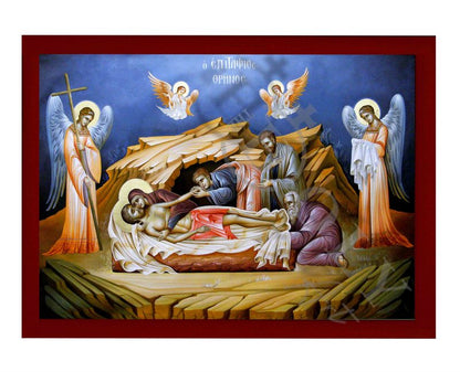 The Epitaph icon, Jesus Christ icon Good Friday Handmade Greek Orthodox icon, Byzantine art wall hanging wood plaque icon, religious gift #2 - TheHolyArt