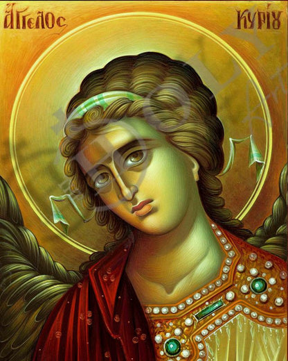 Guardian Angel icon, Handmade Greek Orthodox icon Angel of the Lord, Byzantine art wall hanging on wood plaque religious icon gift #2 - TheHolyArt