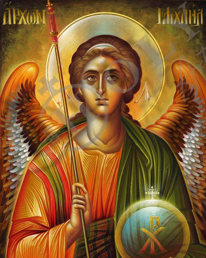 Archangel Michael icon, Handmade Greek Orthodox icon of St Michael, Byzantine art wall hanging on wood plaque religious icon, religious gift (#2) - TheHolyArt