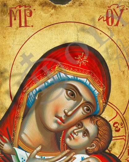 Virgin Mary icon, Handmade Greek Orthodox Icon of Virgin Mary Glykophilousa, Mother of God Byzantine art wall hanging plaque - TheHolyArt