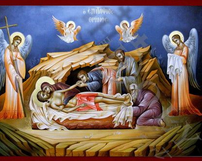 The Epitaph icon, Jesus Christ icon Good Friday Handmade Greek Orthodox icon, Byzantine art wall hanging wood plaque icon, religious gift #2 - TheHolyArt