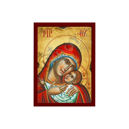 Virgin Mary icon, Handmade Greek Orthodox Icon of Virgin Mary Glykophilousa, Mother of God Byzantine art wall hanging plaque - TheHolyArt