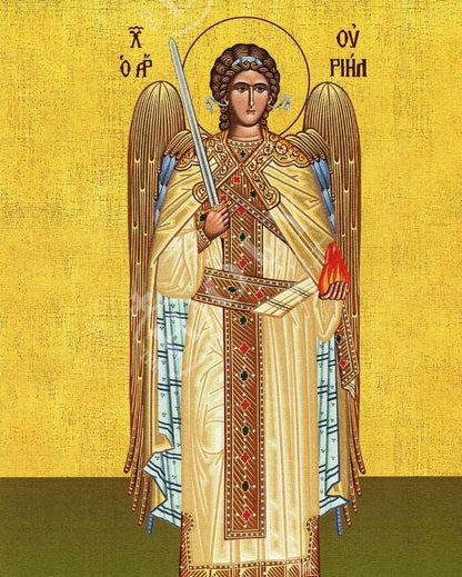 Archangel Uriel icon, Handmade Greek Orthodox icon of St Uriel, Byzantine art wall hanging on wood plaque religious icon, religious gift - TheHolyArt