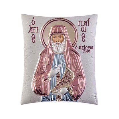 Saint Paisios of Mount Athos icon, Handmade Silver 925 Greek Orthodox icon of St Paisios, Byzantine art wall hanging on wood religious plaque - TheHolyArt