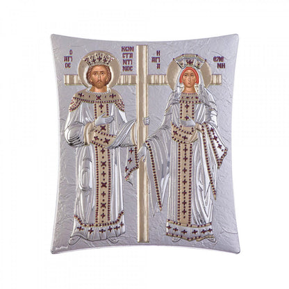 Saint Constantine & Saint Helen icon, Handmade Silver 925 Greek Orthodox icon St Constantine icon & St Helen icon, Byzantine art wall hanging wood plaque icon, religious icon home decor - TheHolyArt