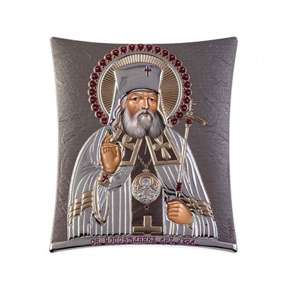 Saint Luke icon, Handmade Silver 925 Greek Orthodox icon of St Luke of Crimea, Byzantine art wall hanging on wood religious plaque - TheHolyArt