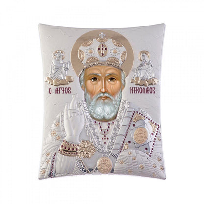 Saint Nicholas icon, Handmade Silver 925 Greek Orthodox St Nick icon, Byzantine art wall hanging wood plaque icon, religious icon home decor - TheHolyArt