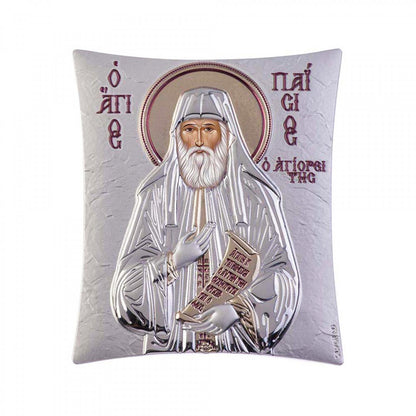 Saint Paisios of Mount Athos icon, Handmade Silver 925 Greek Orthodox icon of St Paisios, Byzantine art wall hanging on wood religious plaque - TheHolyArt
