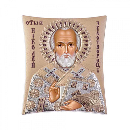 Saint Nicholas icon, Handmade Silver 925 Greek Orthodox St Nick icon, Byzantine art wall hanging wood plaque icon, religious icon home decor (TH2) - TheHolyArt
