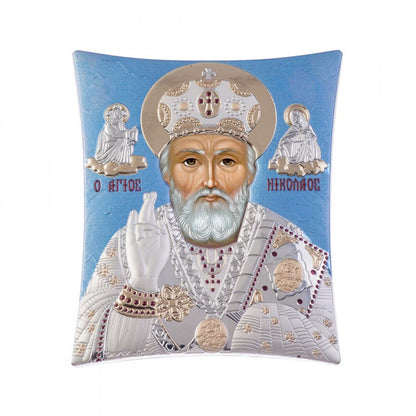Saint Nicholas icon, Handmade Silver 925 Greek Orthodox St Nick icon, Byzantine art wall hanging wood plaque icon, religious icon home decor - TheHolyArt