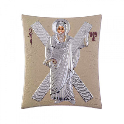 Saint Andrew the Apostle icon, Handmade Silver 925 Greek Orthodox icon of St Andrew, Byzantine art wall hanging on wood religious plaque - TheHolyArt