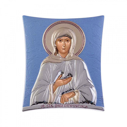 Saint Xenia icon, Handmade Silver 925 Greek Orthodox St Ksenia icon, Byzantine art wall hanging wood plaque icon, religious icon home decor - TheHolyArt