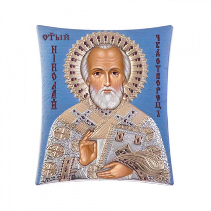 Saint Nicholas icon, Handmade Silver 925 Greek Orthodox St Nick icon, Byzantine art wall hanging wood plaque icon, religious icon home decor (TH2) - TheHolyArt