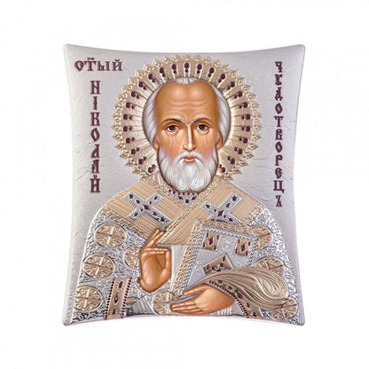 Saint Nicholas icon, Handmade Silver 925 Greek Orthodox St Nick icon, Byzantine art wall hanging wood plaque icon, religious icon home decor (TH2) - TheHolyArt