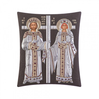 Saint Constantine & Saint Helen icon, Handmade Silver 925 Greek Orthodox icon St Constantine icon & St Helen icon, Byzantine art wall hanging wood plaque icon, religious icon home decor - TheHolyArt
