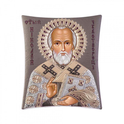 Saint Nicholas icon, Handmade Silver 925 Greek Orthodox St Nick icon, Byzantine art wall hanging wood plaque icon, religious icon home decor (TH2) - TheHolyArt