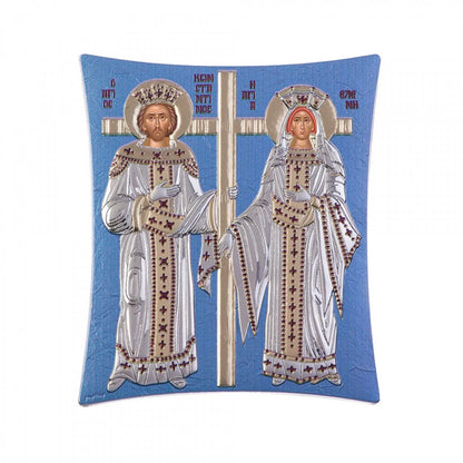 Saint Constantine & Saint Helen icon, Handmade Silver 925 Greek Orthodox icon St Constantine icon & St Helen icon, Byzantine art wall hanging wood plaque icon, religious icon home decor - TheHolyArt