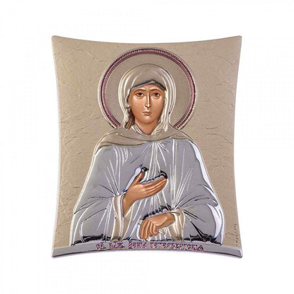 Saint Xenia icon, Handmade Silver 925 Greek Orthodox St Ksenia icon, Byzantine art wall hanging wood plaque icon, religious icon home decor - TheHolyArt