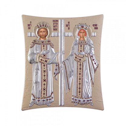 Saint Constantine & Saint Helen icon, Handmade Silver 925 Greek Orthodox icon St Constantine icon & St Helen icon, Byzantine art wall hanging wood plaque icon, religious icon home decor - TheHolyArt