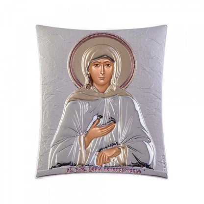 Saint Xenia icon, Handmade Silver 925 Greek Orthodox St Ksenia icon, Byzantine art wall hanging wood plaque icon, religious icon home decor - TheHolyArt