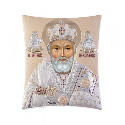 Saint Nicholas icon, Handmade Silver 925 Greek Orthodox St Nick icon, Byzantine art wall hanging wood plaque icon, religious icon home decor - TheHolyArt
