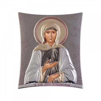 Saint Xenia icon, Handmade Silver 925 Greek Orthodox St Ksenia icon, Byzantine art wall hanging wood plaque icon, religious icon home decor - TheHolyArt