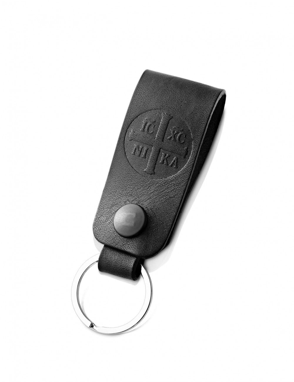 Men's leather belt keychain with cross and IC XC NIKA prayer